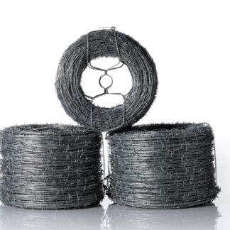 Three rolls of galvanized single-strand barbed wire