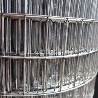 Close-up of galvanized welded mesh with rectangular openings