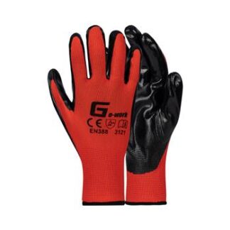 Red smooth nitrile-coated glove, size 10